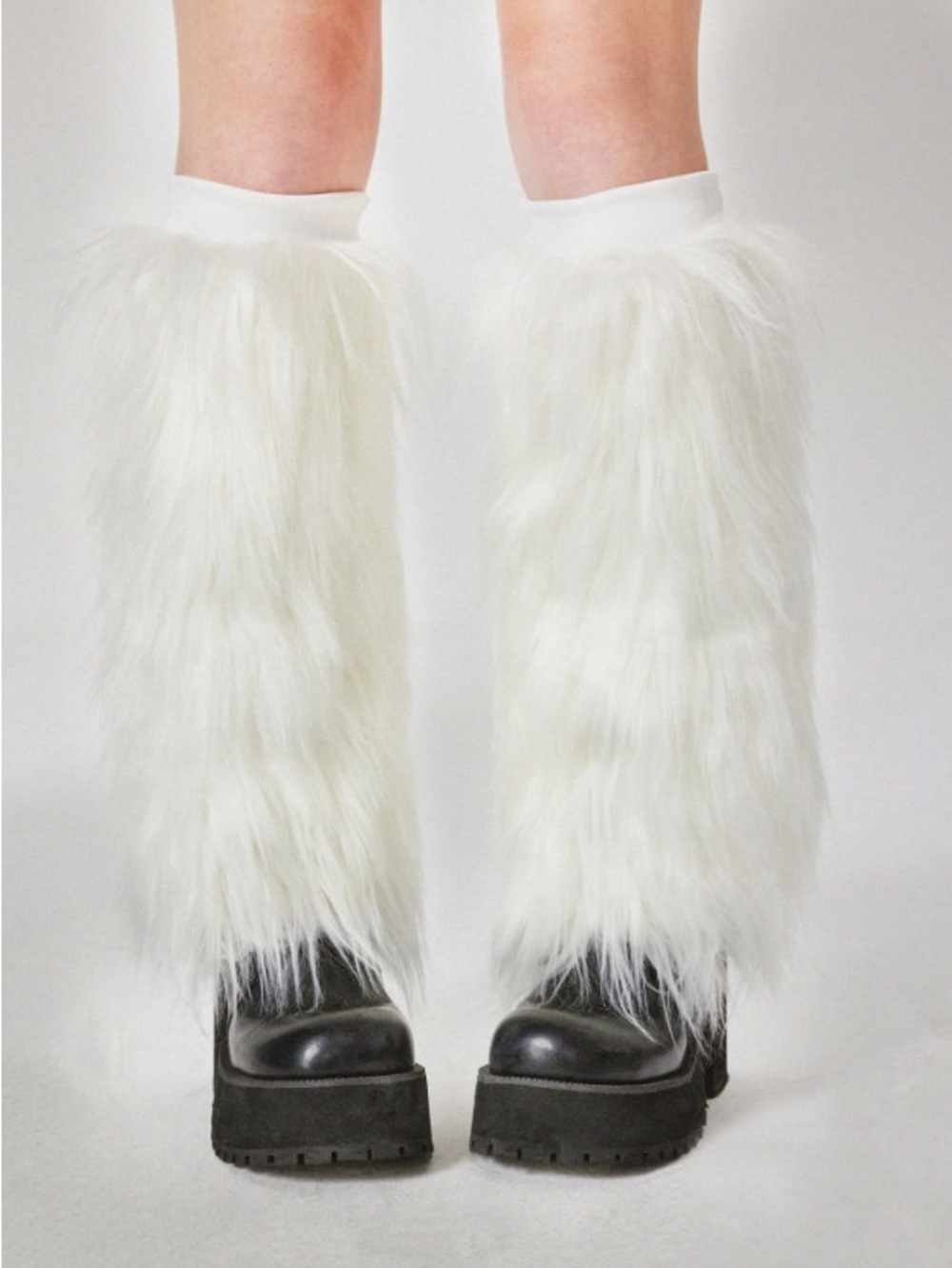 white faux fur leg warmers